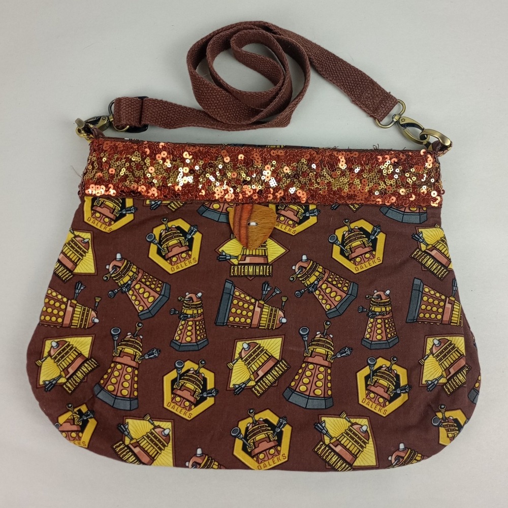 Handmade Womens OS Brown Sequin Dalek SciFi Doctor Who Fandom Crossbody Bag
